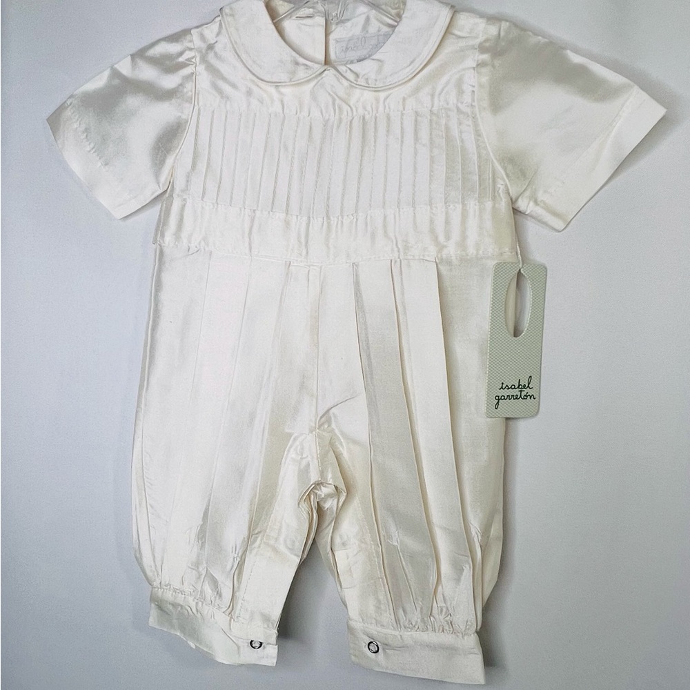 Isabel Garreton White Ivory Silk Romper Tucks 3 Months Boy
